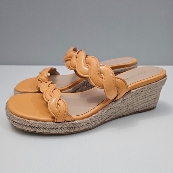 Stuart Weitzman Twist Espadrille Womens 8 Mango Leather Jute Wedge Sandal - Picture 1 of 16